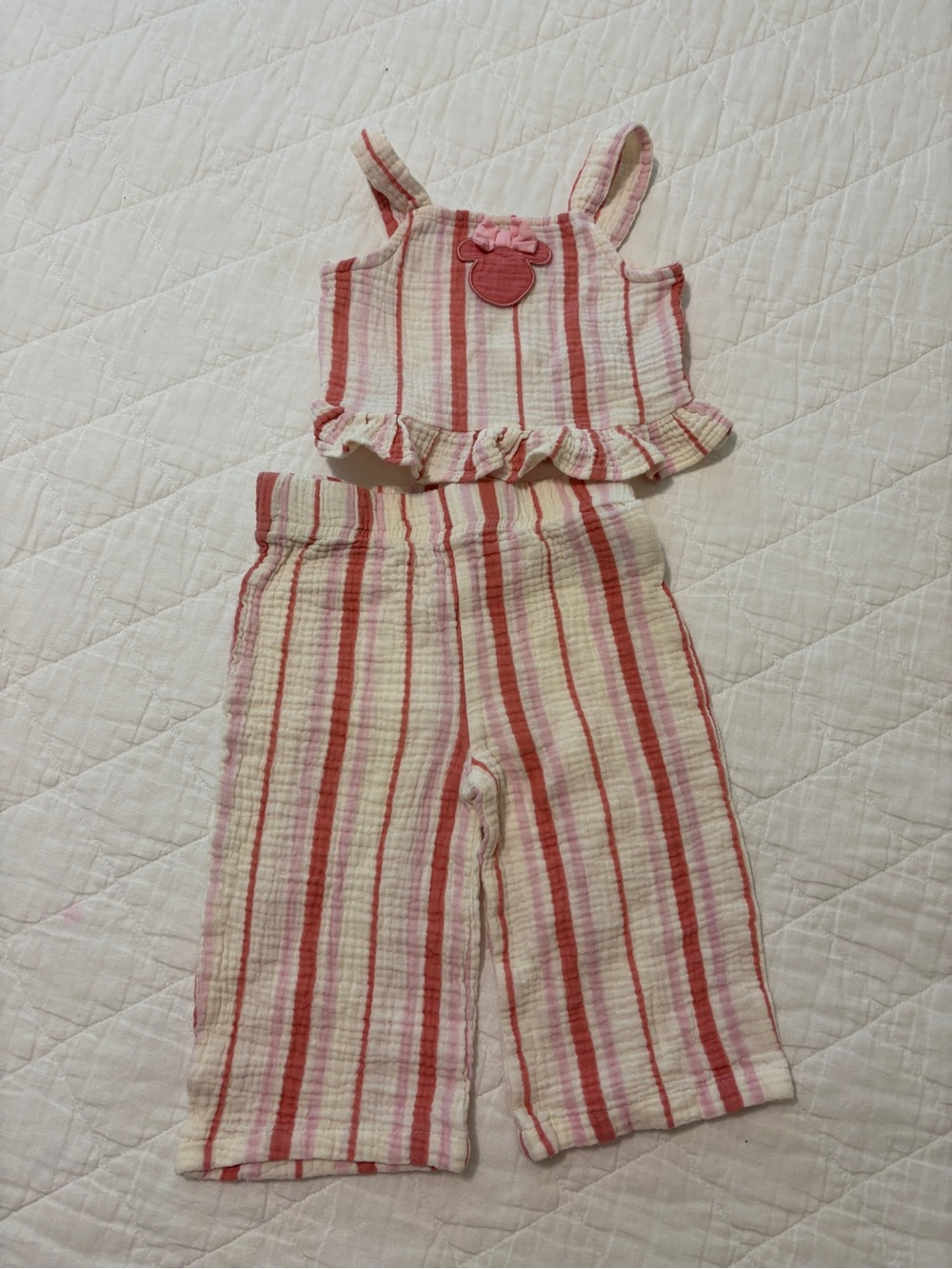Disney Minnie Mouse Pink & Cream Striped Girls Two-Piece Set